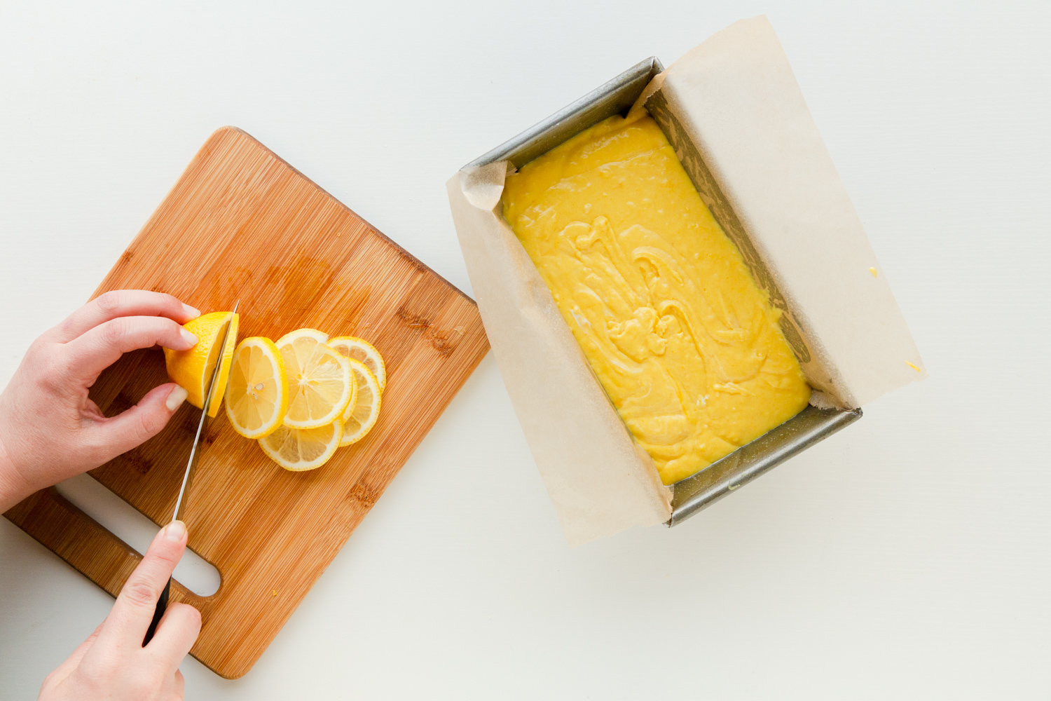 Slicing lemons and baking cake
